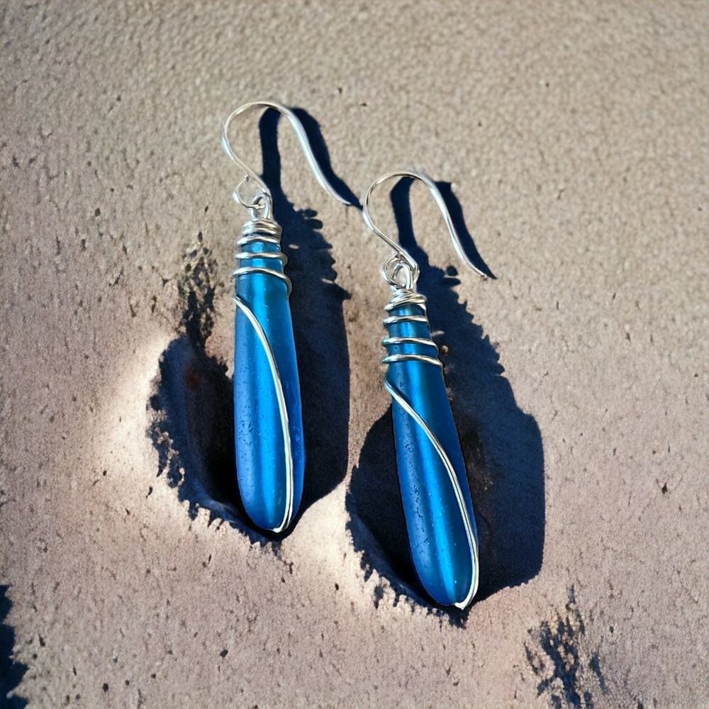 Wire wrapped sea glass earrings